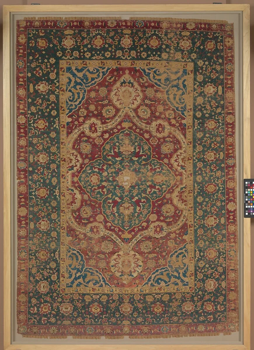 A Full silk Safavid Kashan carpet owned by the metropolitan museum of New York